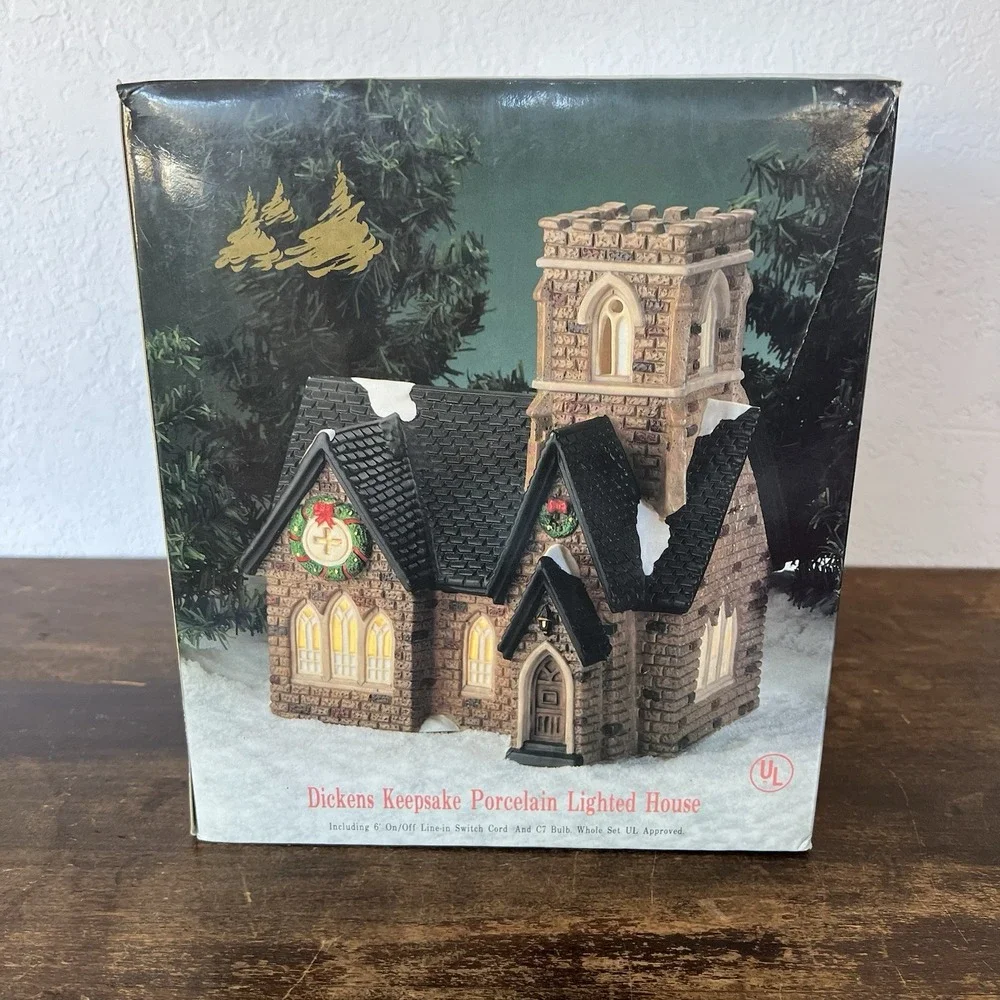VTG Dickens Keepsake‎ Porcelain Lighted House Church Village O'Well Novelty 1995